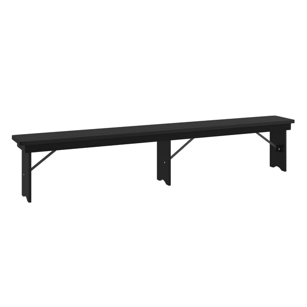 Black Wash |#| 8' x 12" Antique Solid Pine Farmhouse Folding Bench in Black Wash