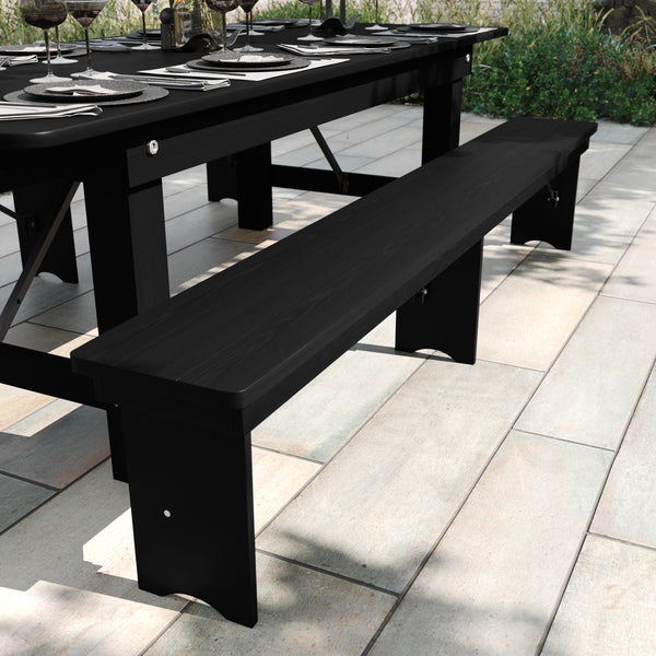 Black Wash |#| 8' x 12" Antique Solid Pine Farmhouse Folding Bench in Black Wash