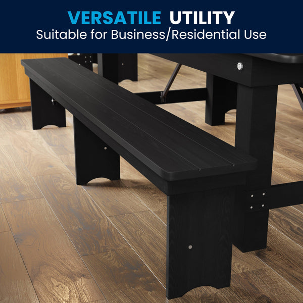 Black Wash |#| 8' x 12" Antique Solid Pine Farmhouse Folding Bench in Black Wash