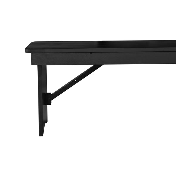Black Wash |#| 8' x 12" Antique Solid Pine Farmhouse Folding Bench in Black Wash
