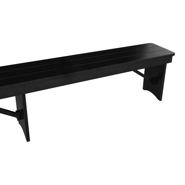 Black Wash |#| 8' x 12" Antique Solid Pine Farmhouse Folding Bench in Black Wash