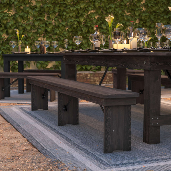 Mahogany |#| 8' x 12" Solid Pine Folding Farm Bench with 3 Legs in Antique Rustic Mahogany