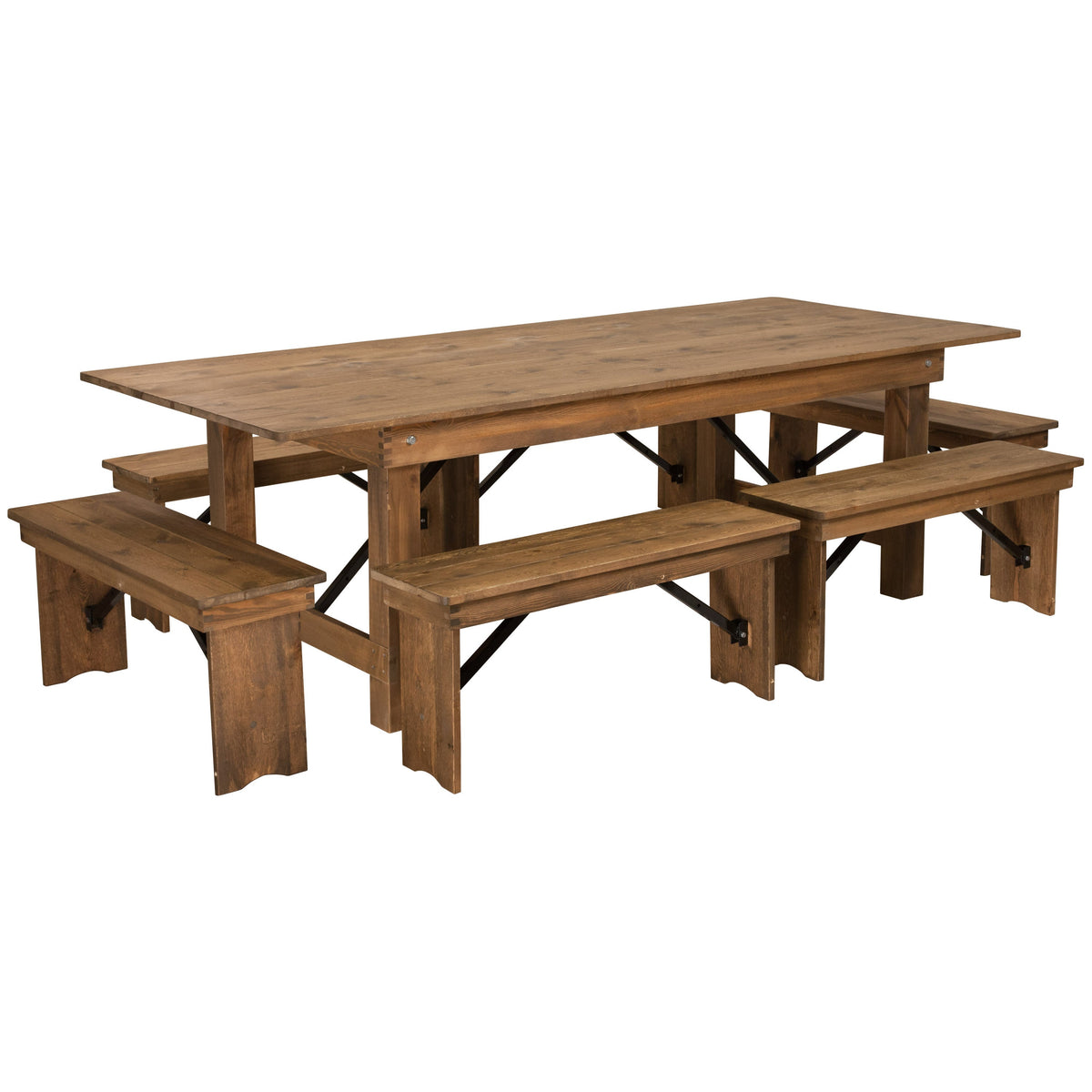 Antique Rustic |#| 8' x 40inch Antique Rustic Folding Farm Table and Six Bench Set