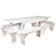 Antique Rustic White |#| 7 Piece Set-8' x 40inch Antique Rustic White Folding Farm Table and Six Bench Set