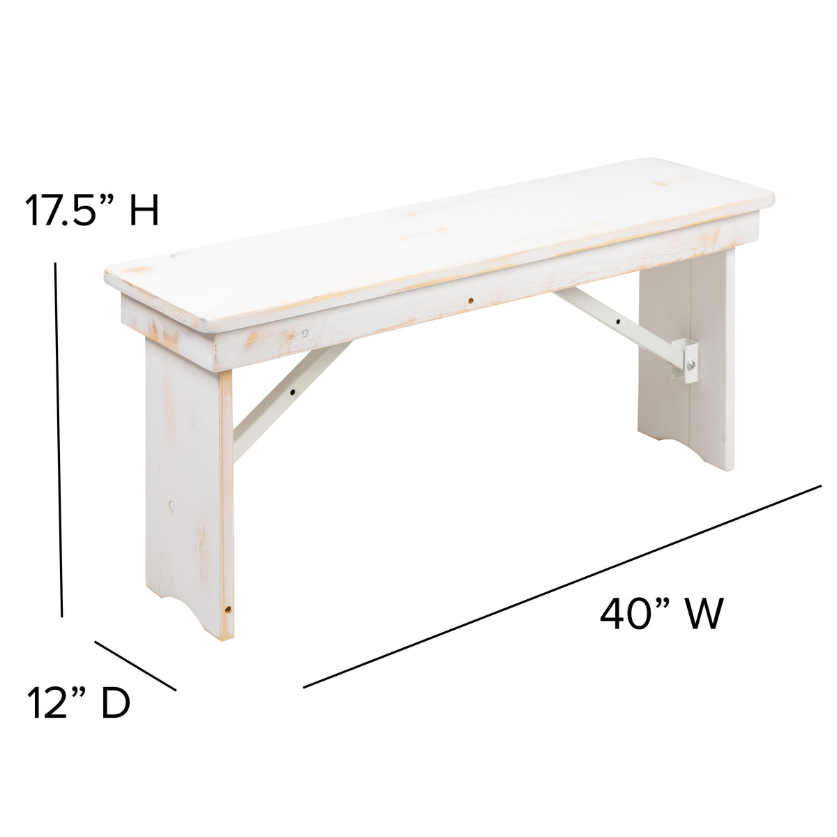 Antique Rustic White |#| 7 Piece Set-8' x 40inch Antique Rustic White Folding Farm Table and Six Bench Set