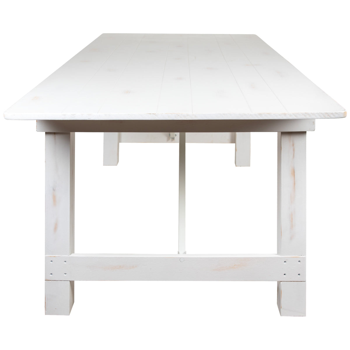 Antique Rustic White |#| 7 Piece Set-8' x 40inch Antique Rustic White Folding Farm Table and Six Bench Set