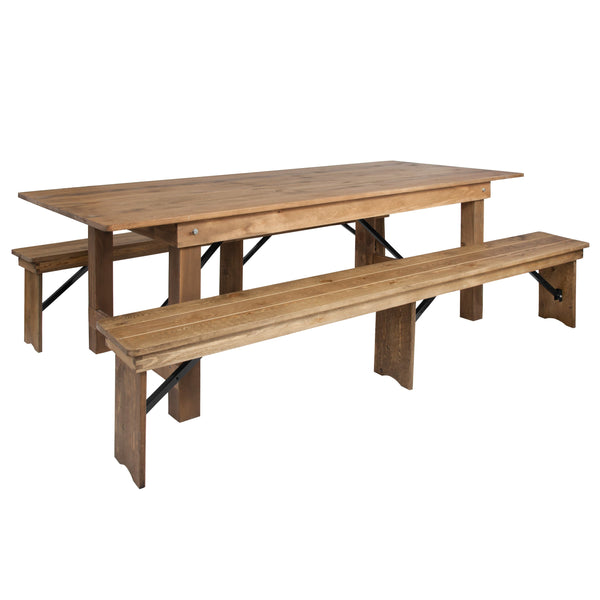 Antique Rustic |#| 8' x 40inch Antique Rustic Folding Farm Table and Two Bench Set