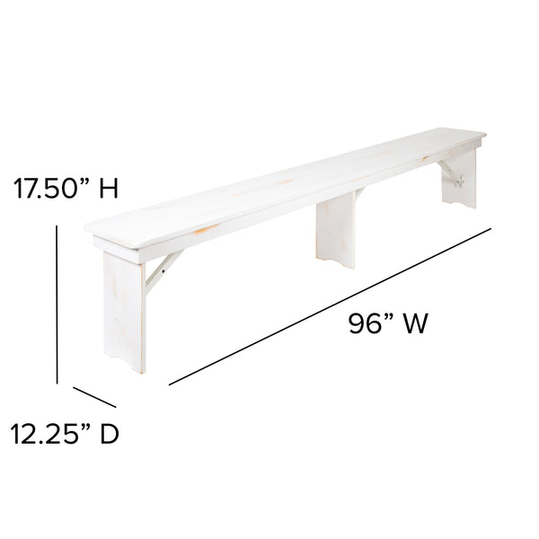 Antique Rustic White |#| 3 Piece Set-8' x 40inch Antique Rustic White Folding Farm Table and Two Bench Set