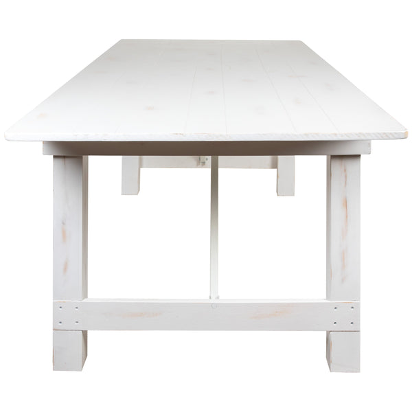 Antique Rustic White |#| 3 Piece Set-8' x 40inch Antique Rustic White Folding Farm Table and Two Bench Set