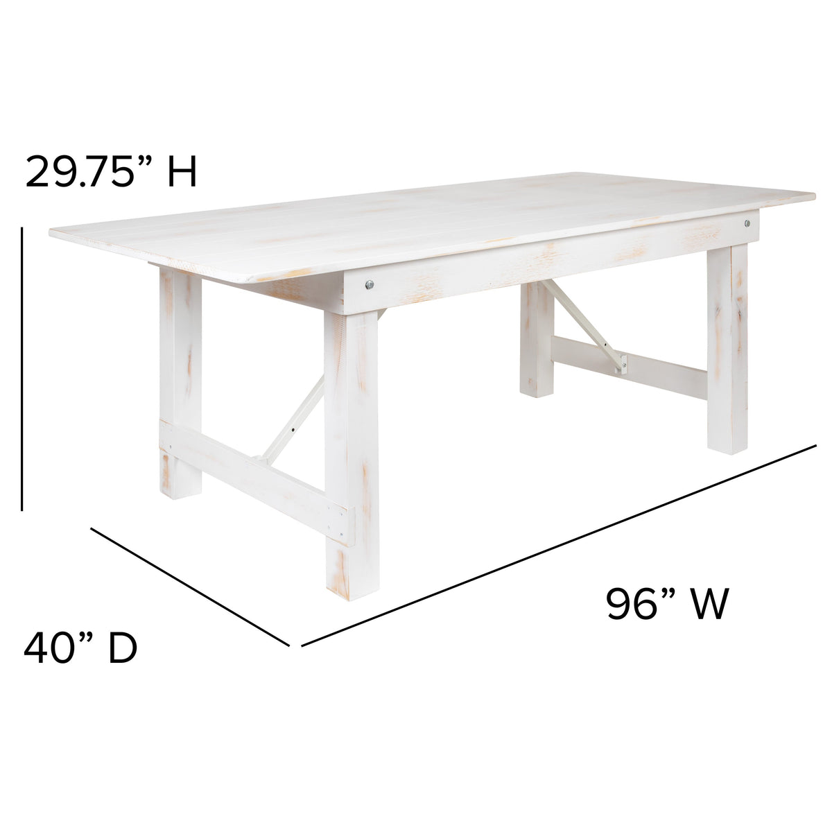 Antique Rustic White |#| 3 Piece Set-8' x 40inch Antique Rustic White Folding Farm Table and Two Bench Set