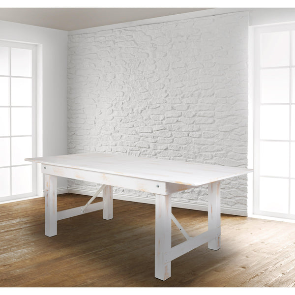 Antique Rustic White |#| 8' x 40inch Rectangular Antique Rustic White Solid Pine Folding Farm Table