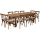 8' x 40inch Rustic Folding Farm Table Set with 10 Cross Back Chairs and Cushions