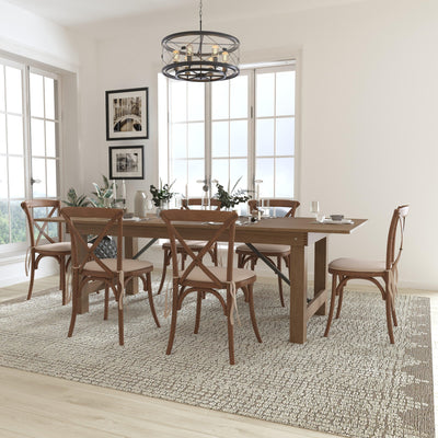 HERCULES Series 8' x 40'' Folding Farm Table Set with 6 Cross Back Chairs and Cushions - View 2