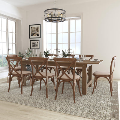 HERCULES Series 8' x 40'' Folding Farm Table Set with 8 Cross Back Chairs and Cushions