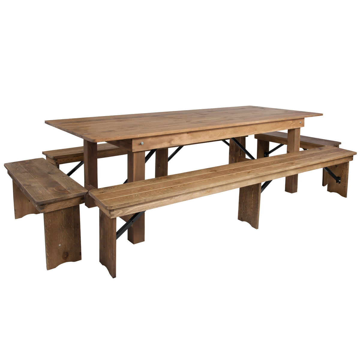 Antique Rustic |#| 8' x 40inch Antique Rustic Folding Farm Table and Four Bench Set