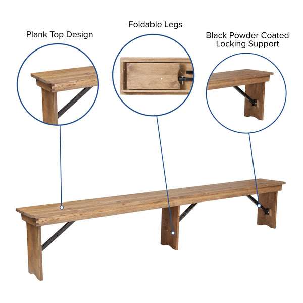 Antique Rustic |#| 8' x 40inch Antique Rustic Folding Farm Table and Four Bench Set