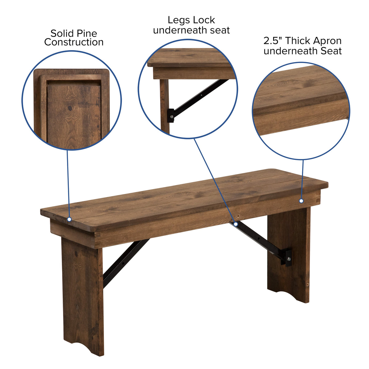 Antique Rustic |#| 8' x 40inch Antique Rustic Folding Farm Table and Four Bench Set