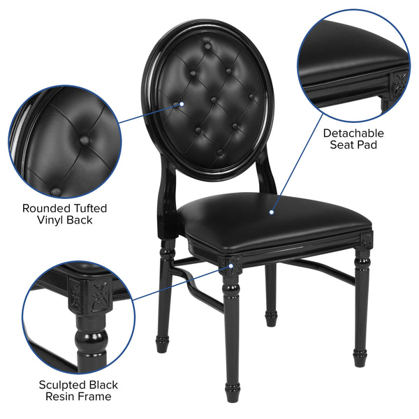 Black Vinyl/Black Frame |#| 900 lb. Capacity King Louis Chair w/ Tufted Back, Black Vinyl Seat & Black Frame