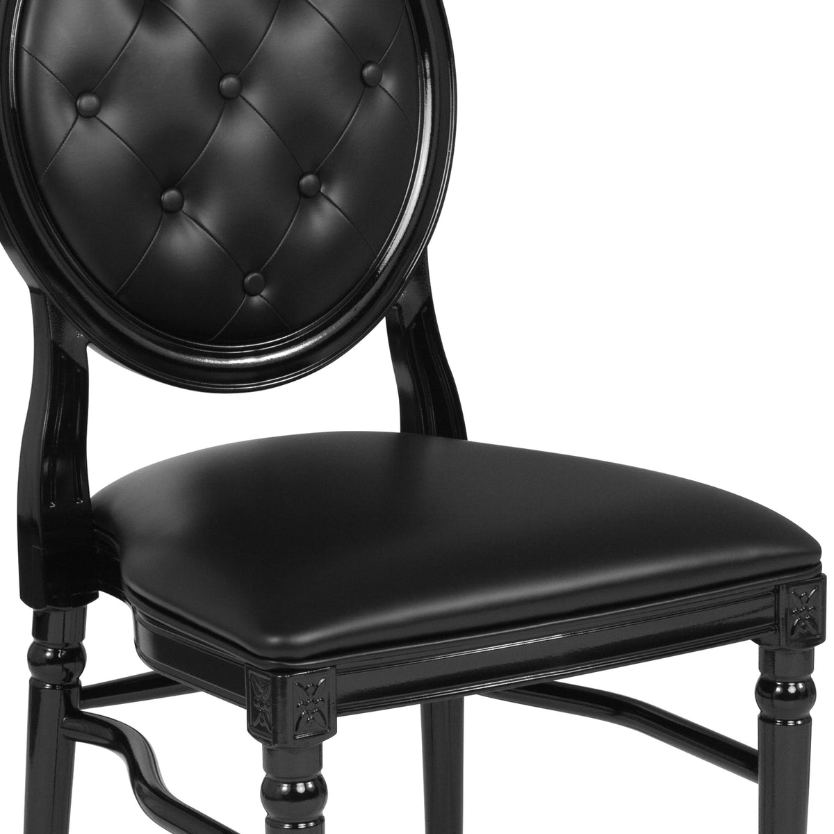 Black Vinyl/Black Frame |#| 900 lb. Capacity King Louis Chair w/ Tufted Back, Black Vinyl Seat & Black Frame