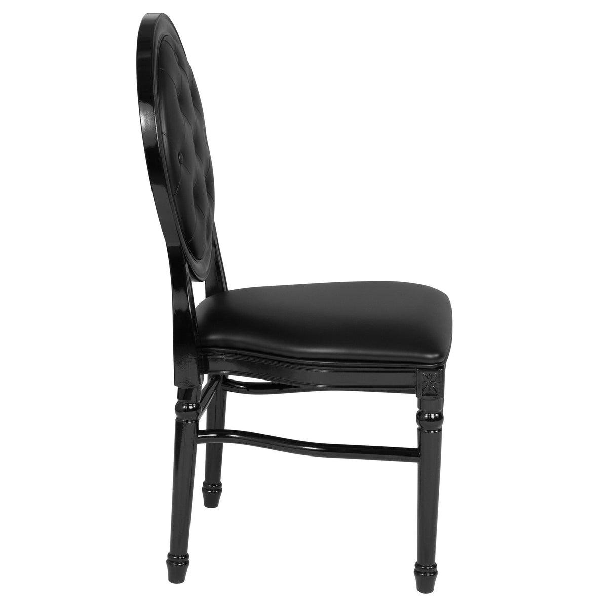 Black Vinyl/Black Frame |#| 900 lb. Capacity King Louis Chair w/ Tufted Back, Black Vinyl Seat & Black Frame