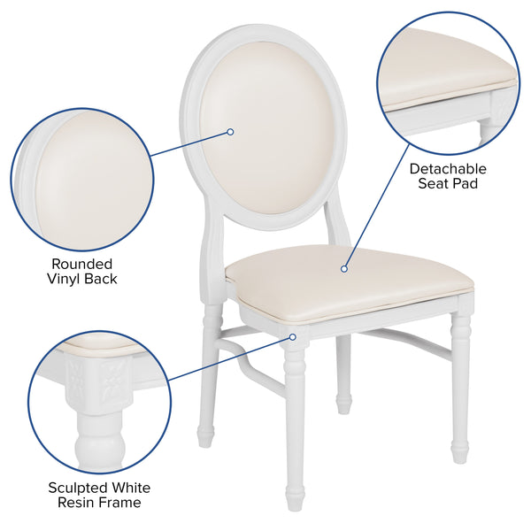 White Vinyl/White Frame |#| 900 lb. Capacity King Louis Chair with White Vinyl Back and Seat and White Frame