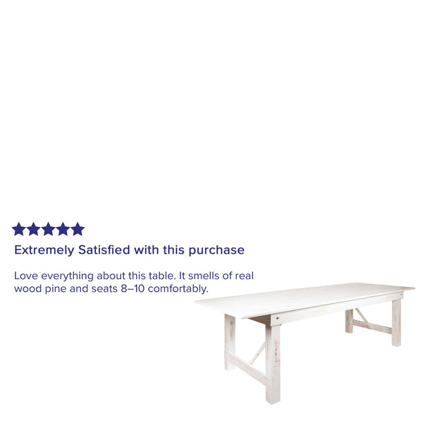 Antique Rustic White |#| 9' x 40" Rectangular Antique Rustic White Solid Pine Folding Farm Table