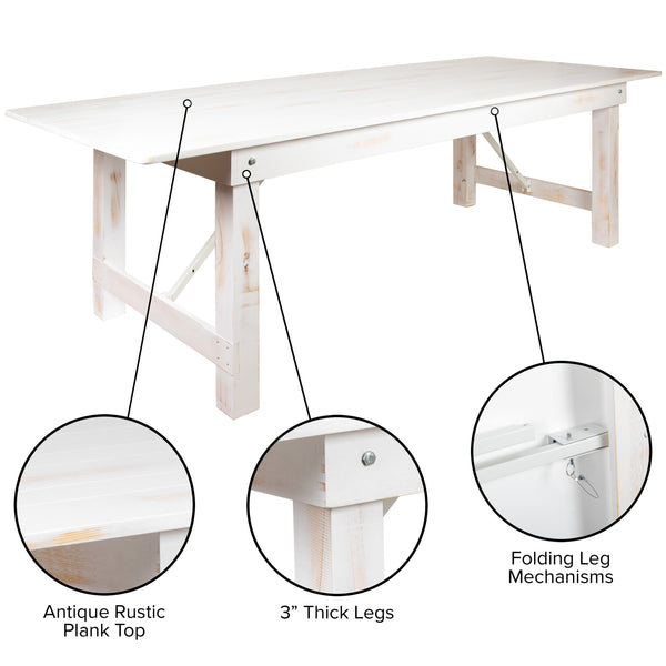 Antique Rustic White |#| 9' x 40" Rectangular Antique Rustic White Solid Pine Folding Farm Table