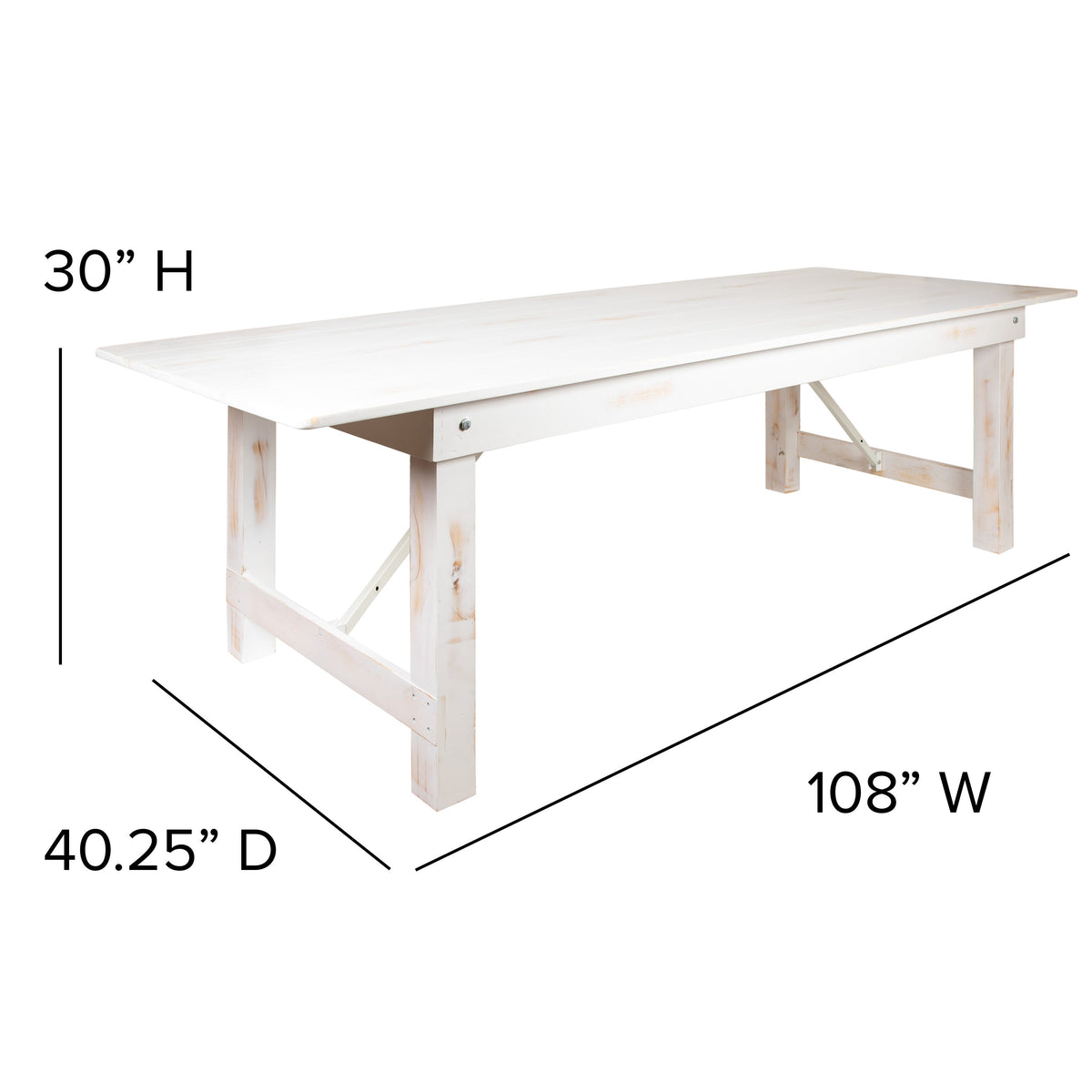 Antique Rustic White |#| 9' x 40" Rectangular Antique Rustic White Solid Pine Folding Farm Table