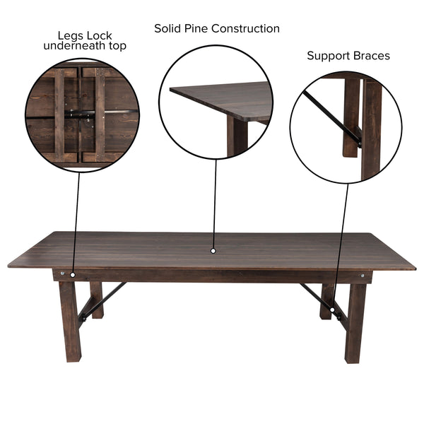 Mahogany |#| 9' x 40" Rectangular Antique Rustic Mahogany Solid Pine Folding Farm Table