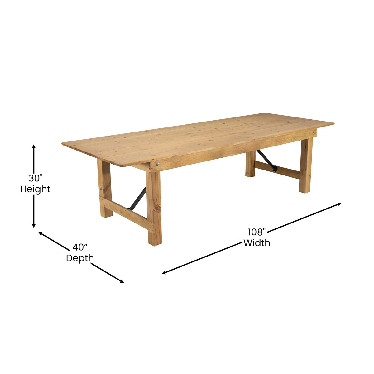 Light Natural |#| 9' x 40" Rectangular Antique Rustic Light Natural Solid Pine Folding Farm Table