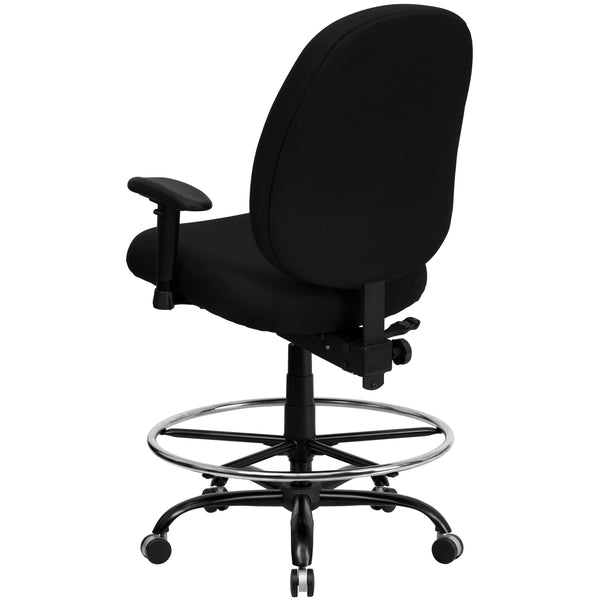 Big & Tall 400 lb. Rated High Back Black Fabric Ergonomic Drafting Chair w/ Arms