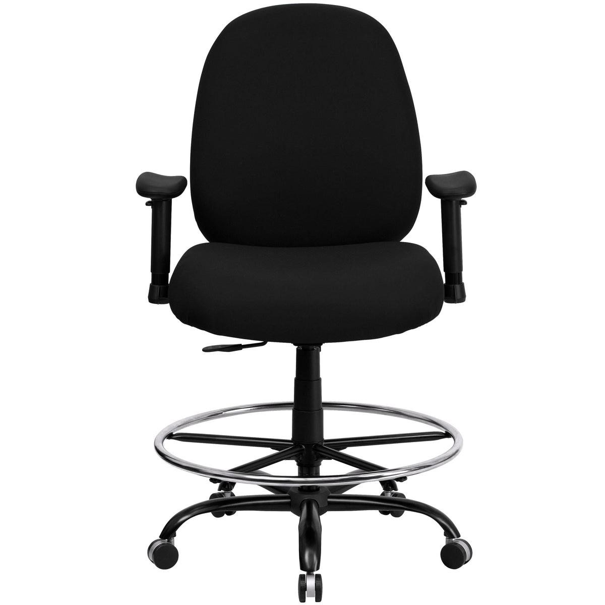 Big & Tall 400 lb. Rated High Back Black Fabric Ergonomic Drafting Chair w/ Arms