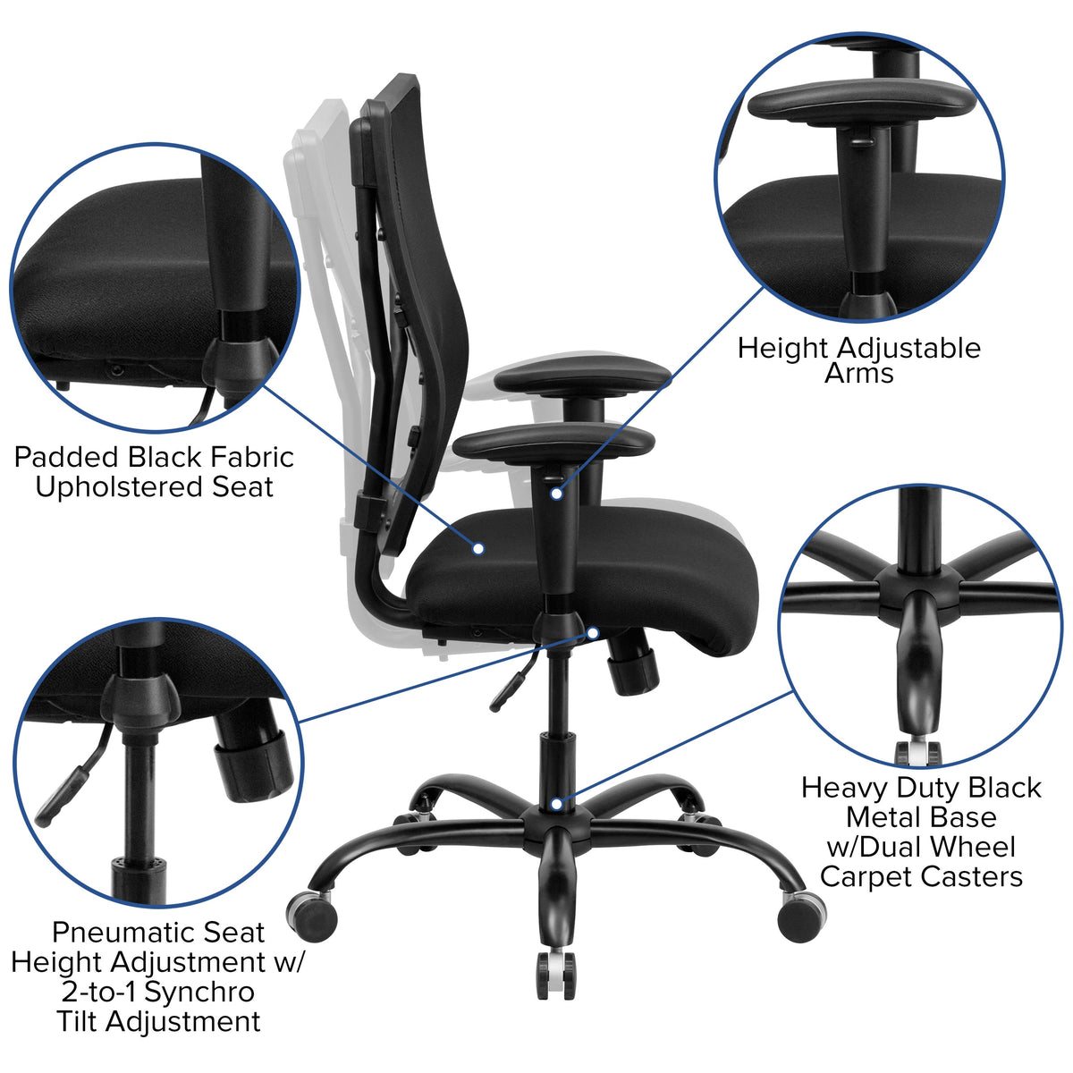 Big & Tall 400 lb. Rated Black Mesh Swivel Ergonomic Chair with Adjustable Arms