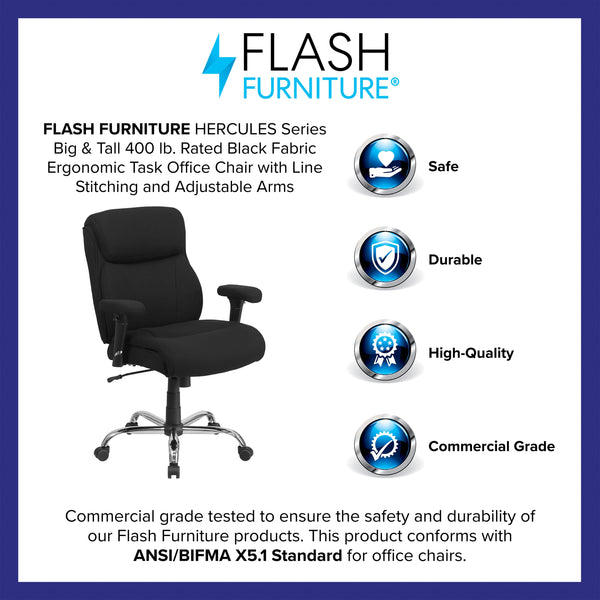 Black Fabric |#| Big & Tall 400 lb. Rated Mid-Back Black Fabric Ergonomic Task Office Chair