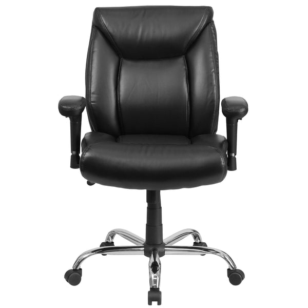 Black LeatherSoft |#| Big & Tall 400 lb. Rated Mid-Back Black LeatherSoft Ergonomic Task Office Chair