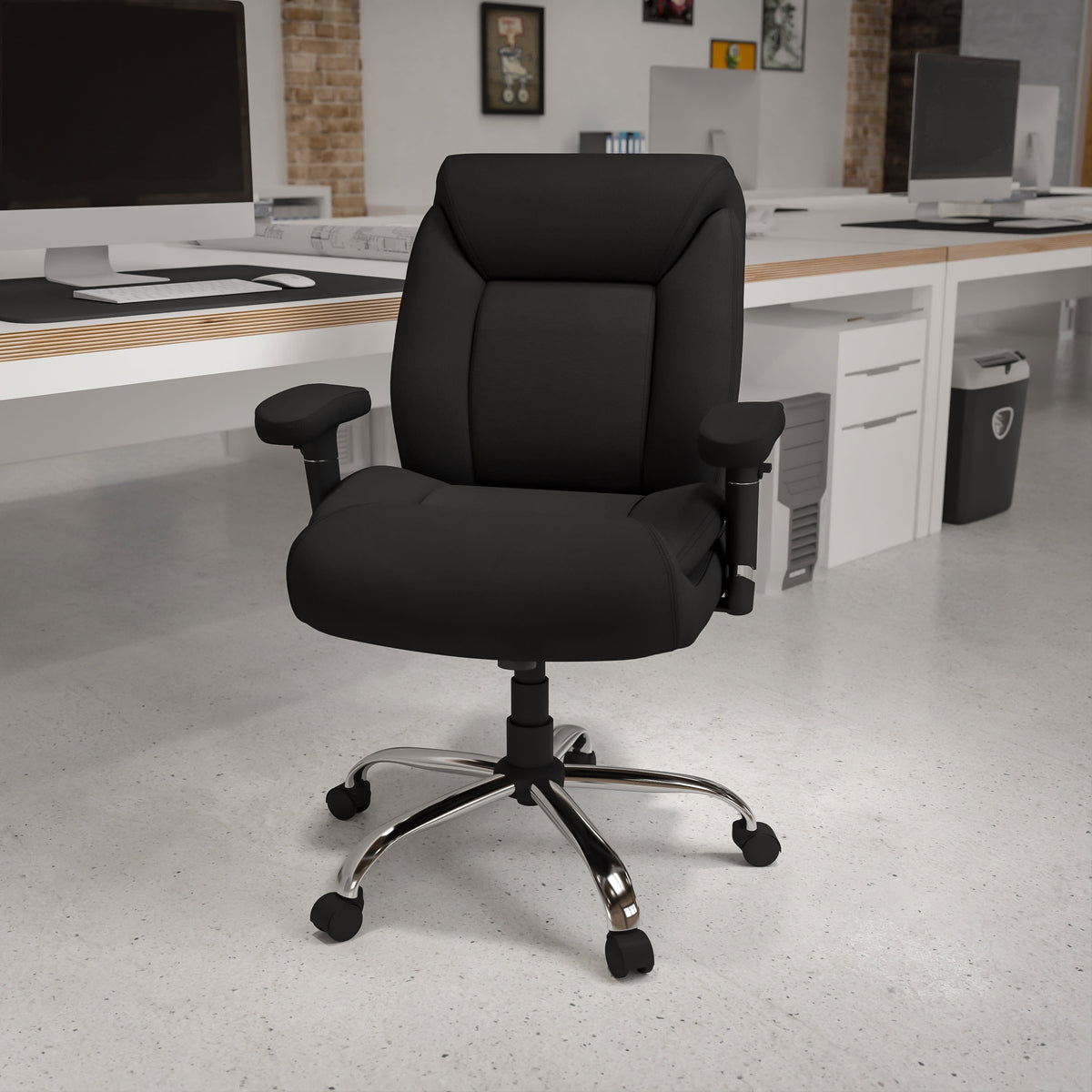 Black Fabric |#| Big & Tall 400 lb. Rated Mid-Back Black Fabric Swivel Ergonomic Office Chair