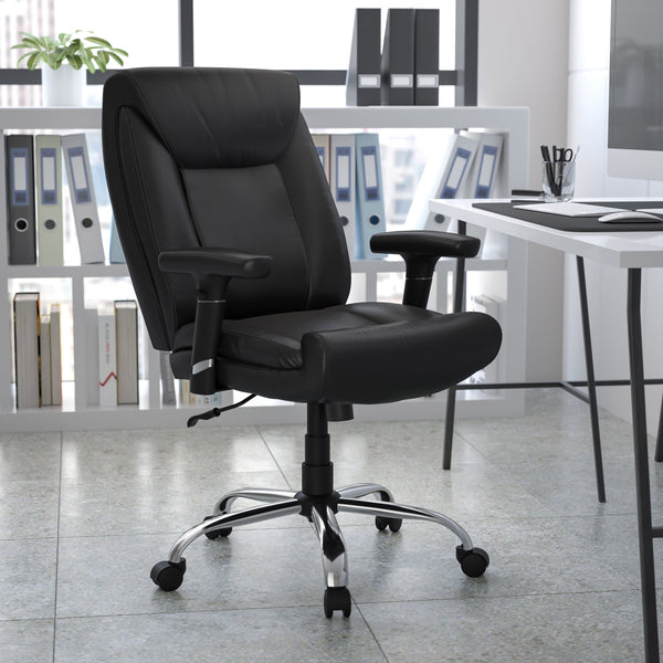 Black LeatherSoft |#| Big & Tall 400 lb. Rated Mid-Back Black LeatherSoft Ergonomic Task Office Chair