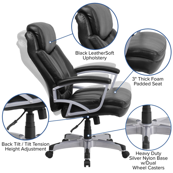 Black LeatherSoft |#| Big & Tall 500 lb. Rated Black LeatherSoft Executive Ergonomic Office Chair