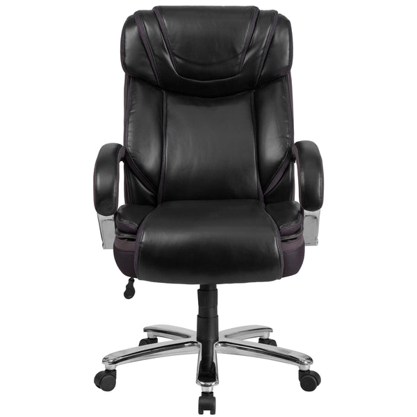 Black |#| Big & Tall 500 lb. Rated Black LeatherSoft Swivel Office Chair w/Extra Wide Seat