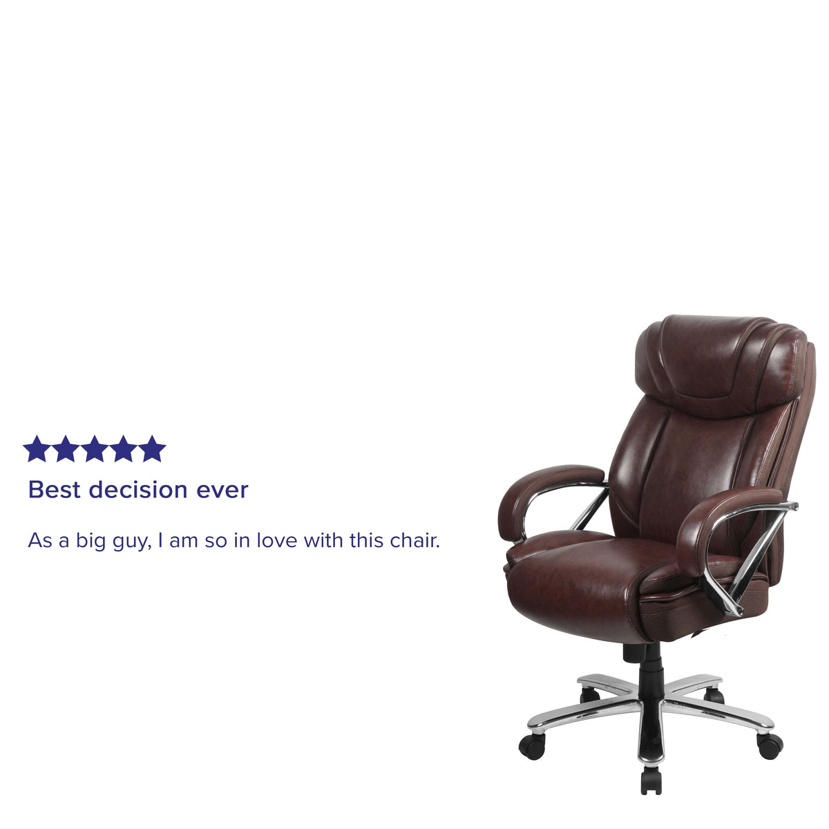 Brown |#| Big & Tall 500 lb. Rated Brown LeatherSoft Swivel Office Chair w/Extra Wide Seat