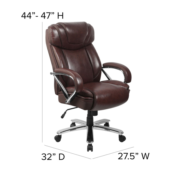 Brown |#| Big & Tall 500 lb. Rated Brown LeatherSoft Swivel Office Chair w/Extra Wide Seat