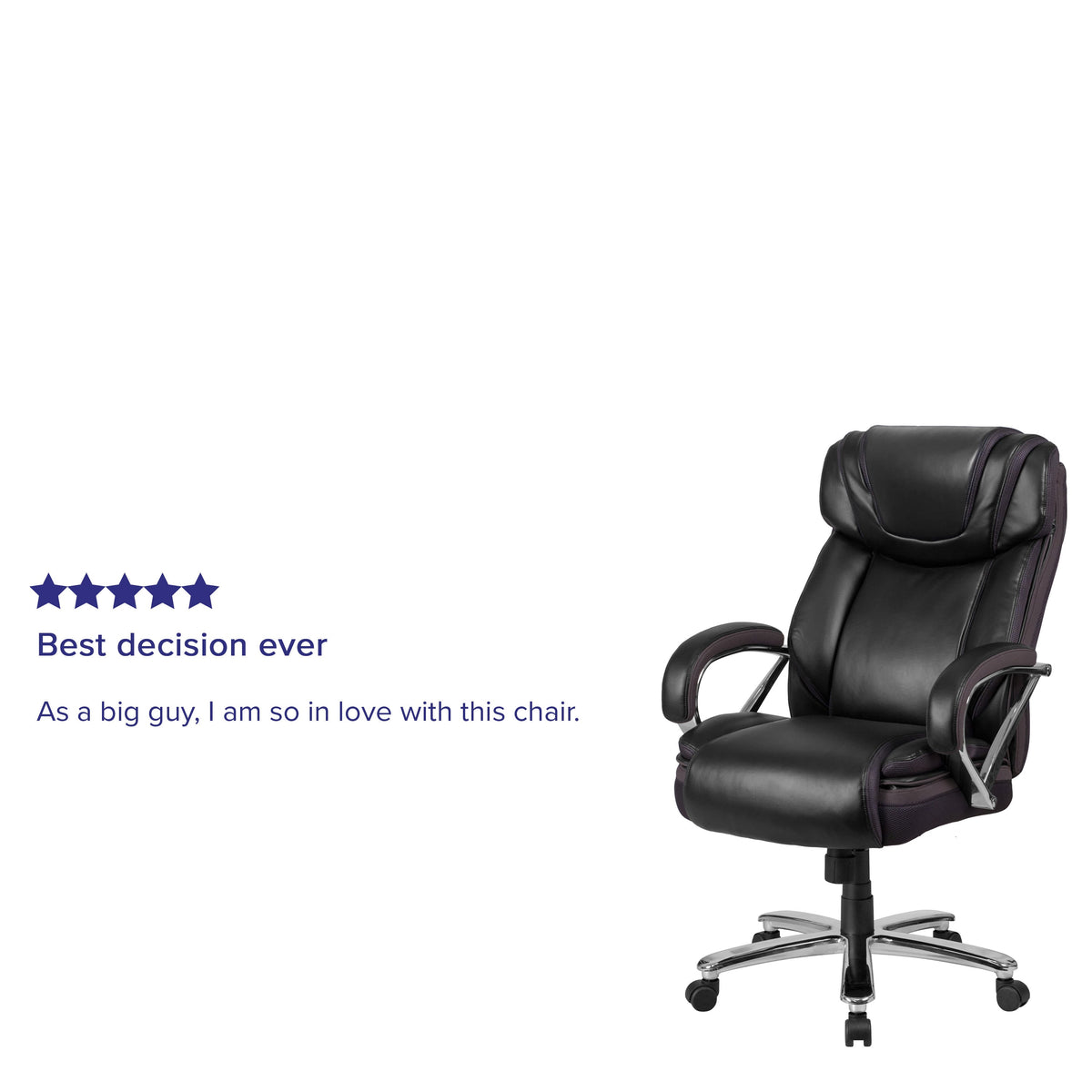 Black |#| Big & Tall 500 lb. Rated Black LeatherSoft Swivel Office Chair w/Extra Wide Seat