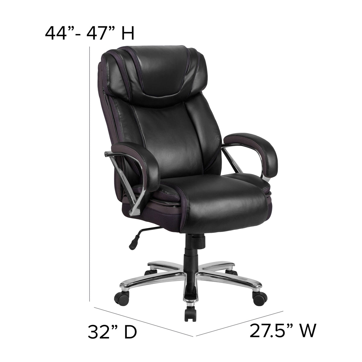 Black |#| Big & Tall 500 lb. Rated Black LeatherSoft Swivel Office Chair w/Extra Wide Seat