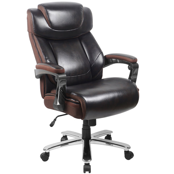 Brown |#| Big & Tall 500 lb. Rated Brown LeatherSoft Ergonomic Chair w/Adjustable Headrest