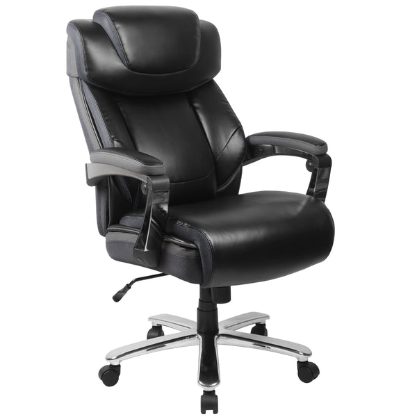 Black |#| Big & Tall 500 lb. Rated Black LeatherSoft Ergonomic Chair w/Adjustable Headrest