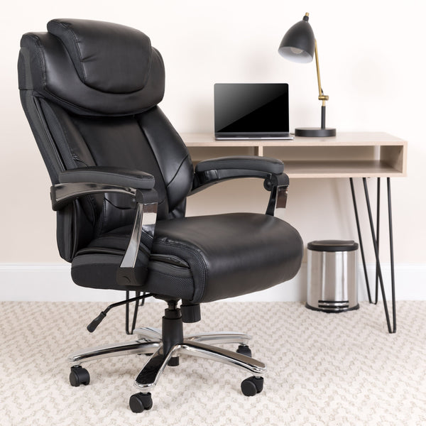 Black |#| Big & Tall 500 lb. Rated Black LeatherSoft Ergonomic Chair w/Adjustable Headrest