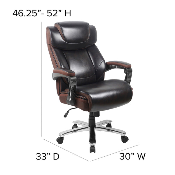 Brown |#| Big & Tall 500 lb. Rated Brown LeatherSoft Ergonomic Chair w/Adjustable Headrest