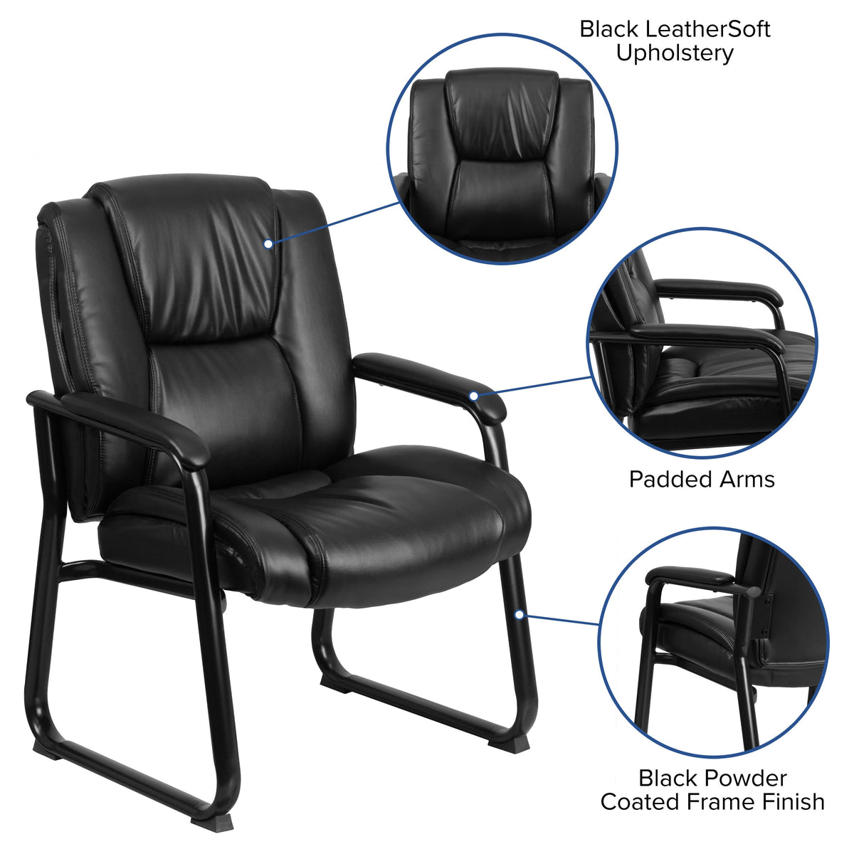 Big & Tall 500 lb. Rated Black LeatherSoft Tufted Executive Chair - Sled Base