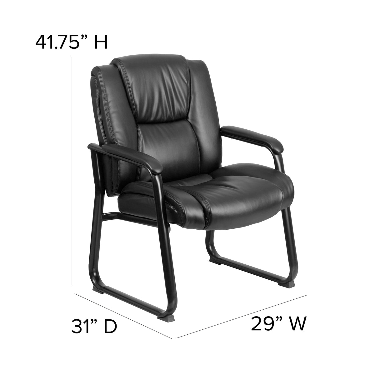 Big & Tall 500 lb. Rated Black LeatherSoft Tufted Executive Chair - Sled Base