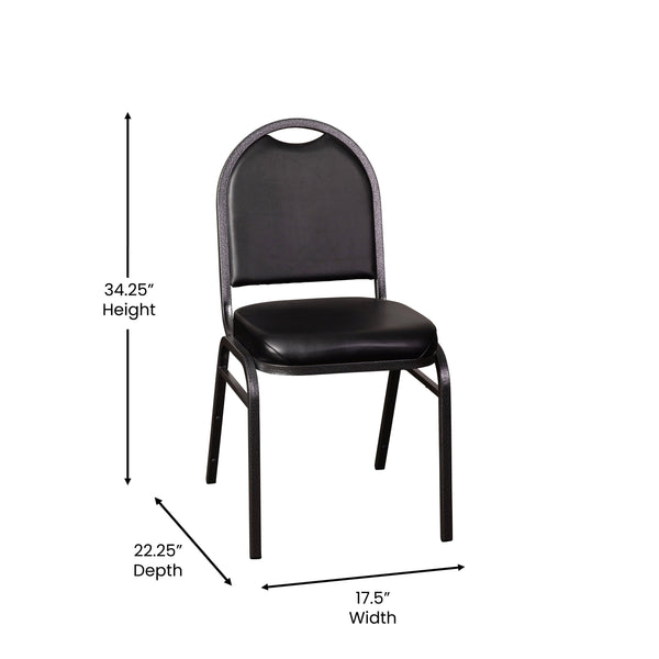 Black Vinyl/Silver Vein Frame |#| Commercial Dome Back Stacking Banquet Chair - Black Vinyl/Silver Vein Frame